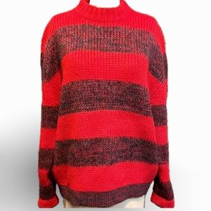 VINTAGE Switzerland ski lodge sweater heavy wool red‎ black striped crewneck 80s